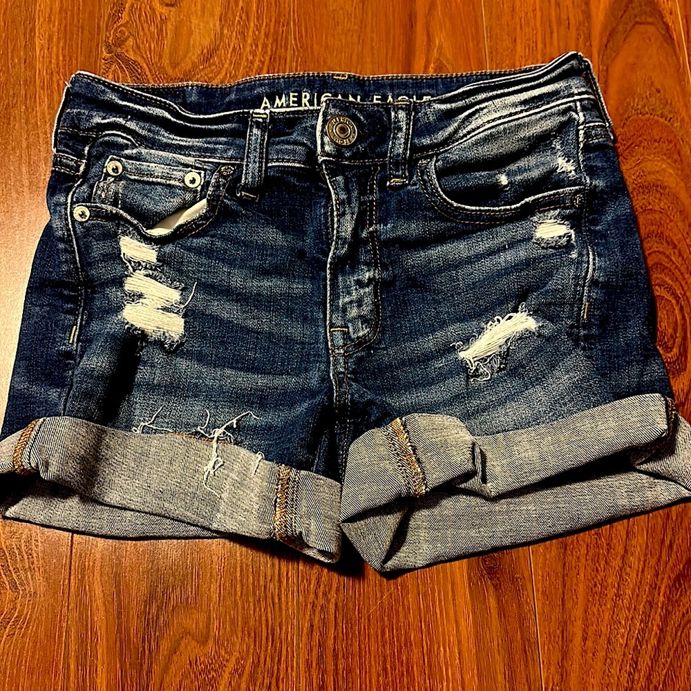 super stretch American Eagle dark blue Jean shorts
